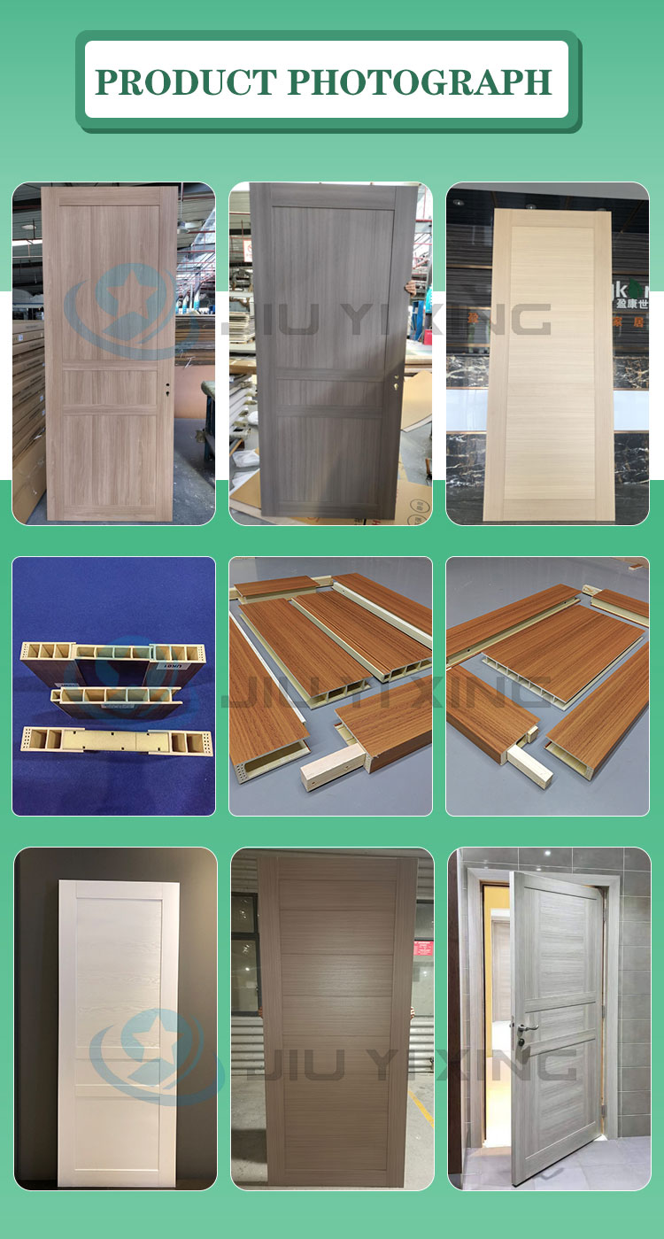 Jiuyixing WPC puerta interior del dormitorio impermeable protecci&oacute;n del medio ambiente cero formaldeh&iacute;do puerta de montaje de WPC hecha en China 
